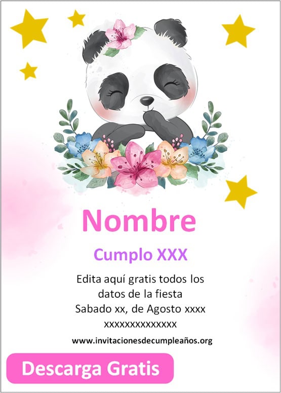 Invitaciones de Oso Panda para editar de Cumpleaños cumpleaños